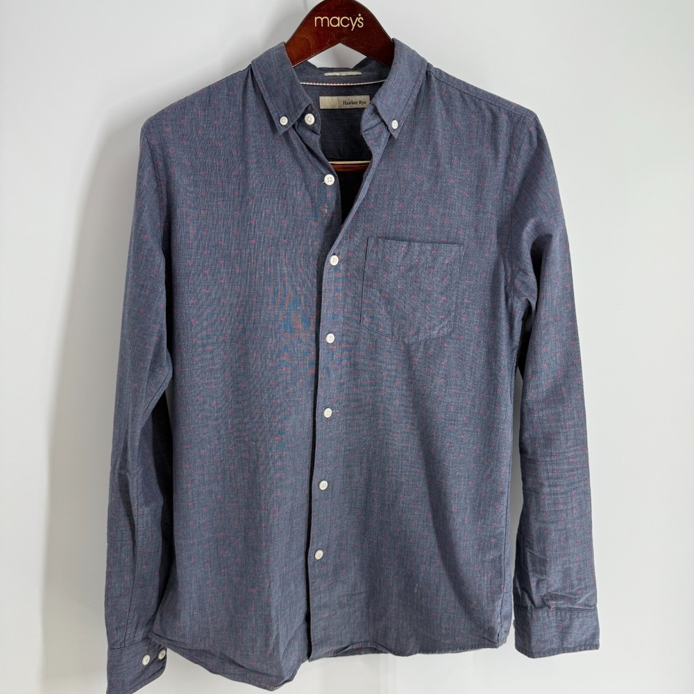 Hawker Rye Slim Fit Long Sleeve Subtle Textured‎ Button Down Shirt Blue Size ST